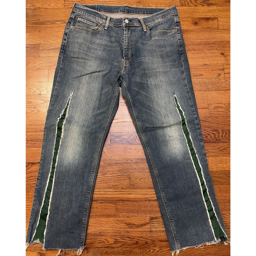 Levi’s 541 Men’s Jeans Blue 36 X 32 Custom Slash Insert Green Thigh To Hem